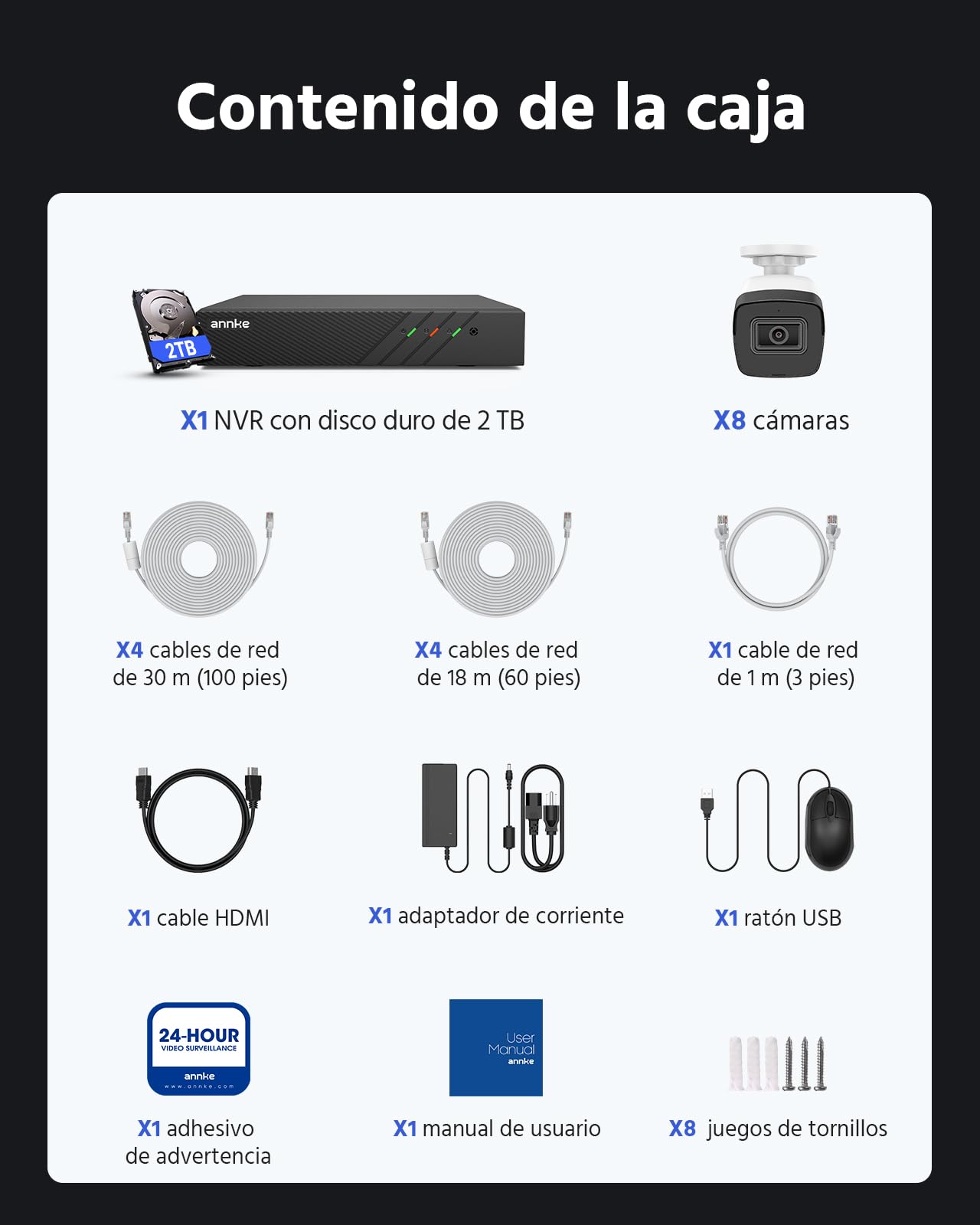 ANNKE H500 PoE Kit de Cámaras de Vigilancia, NVR de 8CH 6MP y 8 Cámaras de Vigilancia IP67 con Visión Nocturna Exir 2.0 Luz Baja a Todo Color, Acceso Remoto, Alerta de App y Disco Duro de 2TB