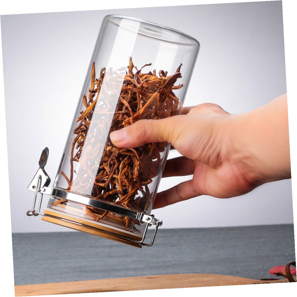 Alipis 2 Tarros en Cocina Capacidad 1140ml y 1280ml Herméticos de Vidrio Cierre de Acero Inoxidable y Tapa de Madera Diseño Transparente y Prevención para Almacenamiento de Alimentos