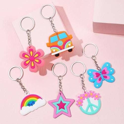 Miniatura 1 de 24 llaveros para fiesta, estilo bohemio, hippie, retro, hippie, arcoíris, margaritas, para baby shower, hippie, margarita, bohemio, decoración