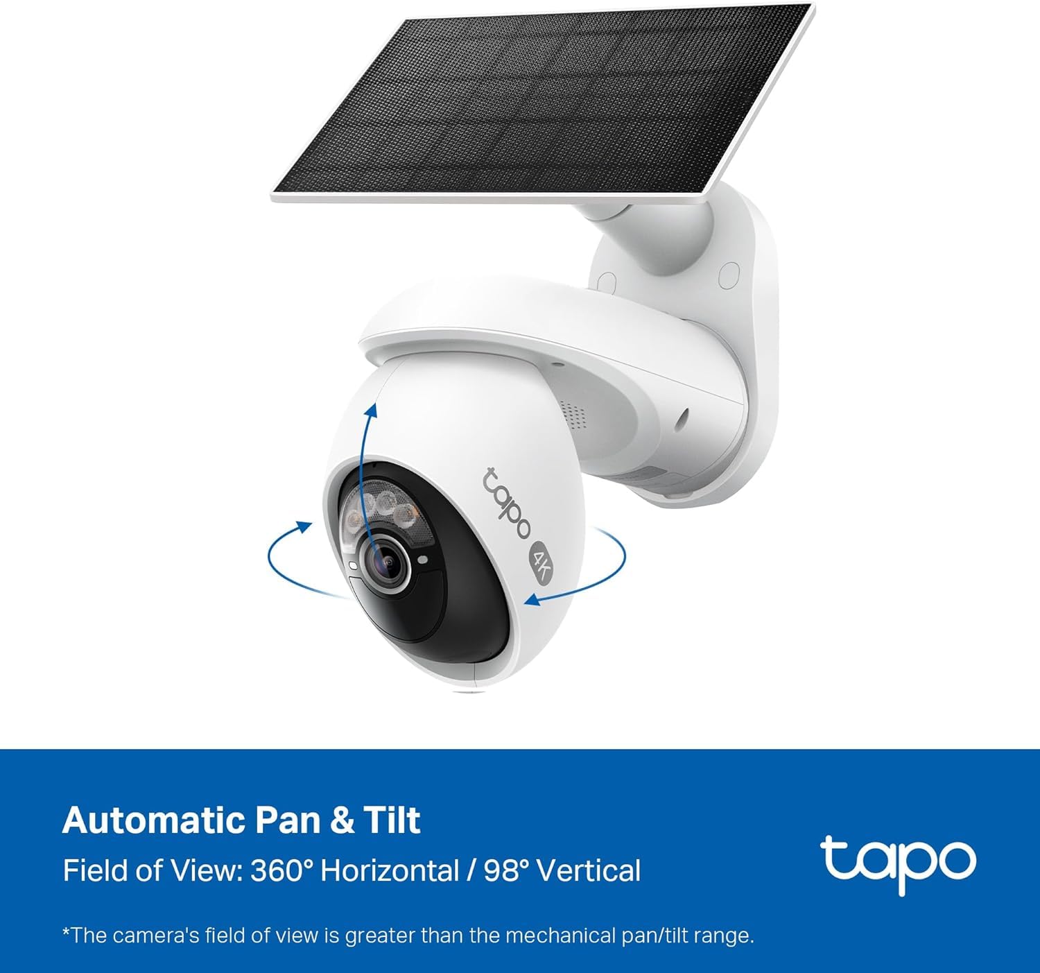 Tapo 4K Solar-Powered Outdoor Camera Wireless, 360° View, No