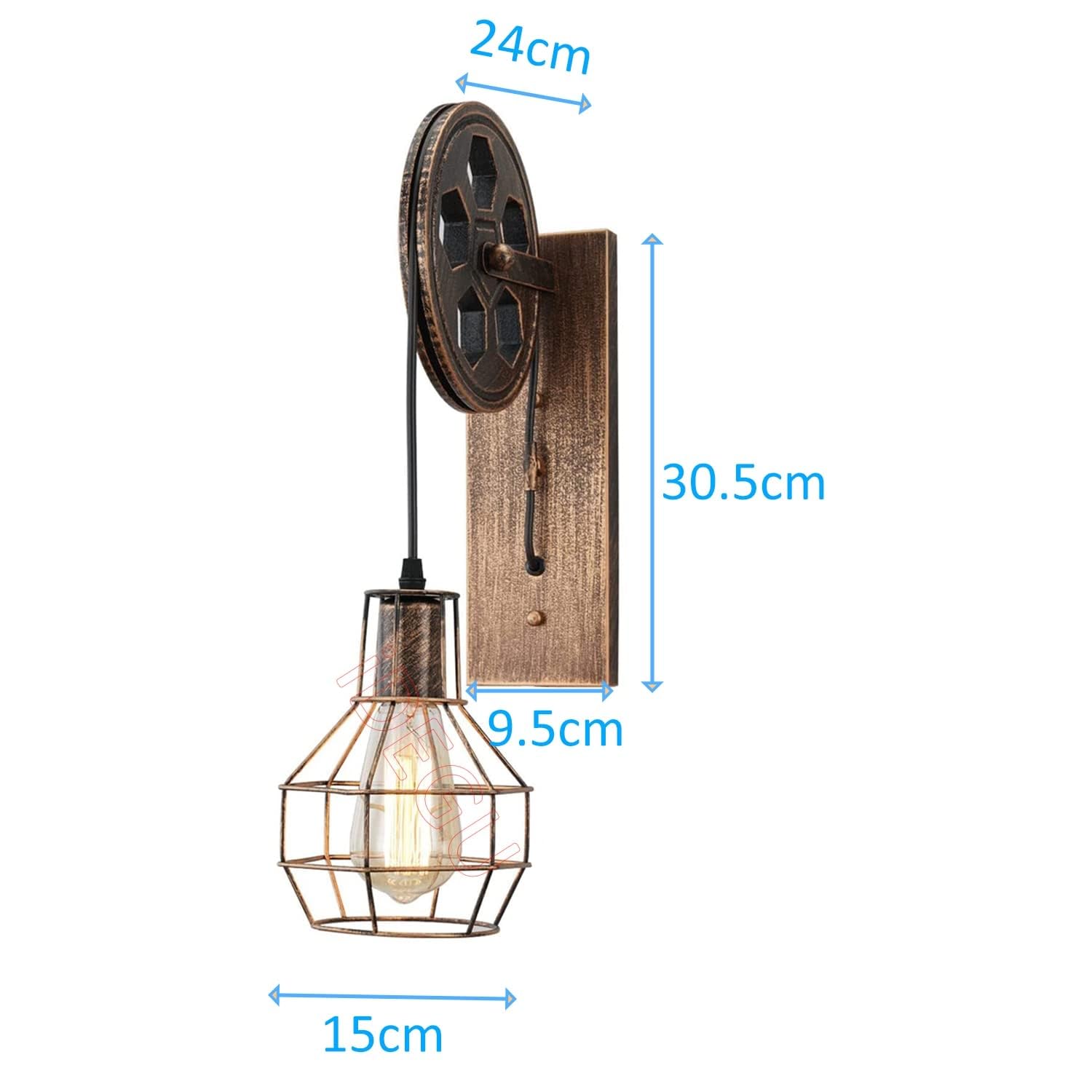 iDEGU Lámparas Industriales Apliques de Pared Estilo de Polea - Luz de Pared para Dormitorio, Sala de Estar, Restaurante, Bar (2 piezas - Bronce)