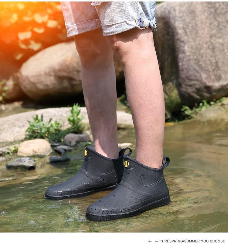 jessie Men Rain Boots Outdoor Slip On Waterproof Non-Slip Rubber Ankle Boots Rain Booties - Image 3