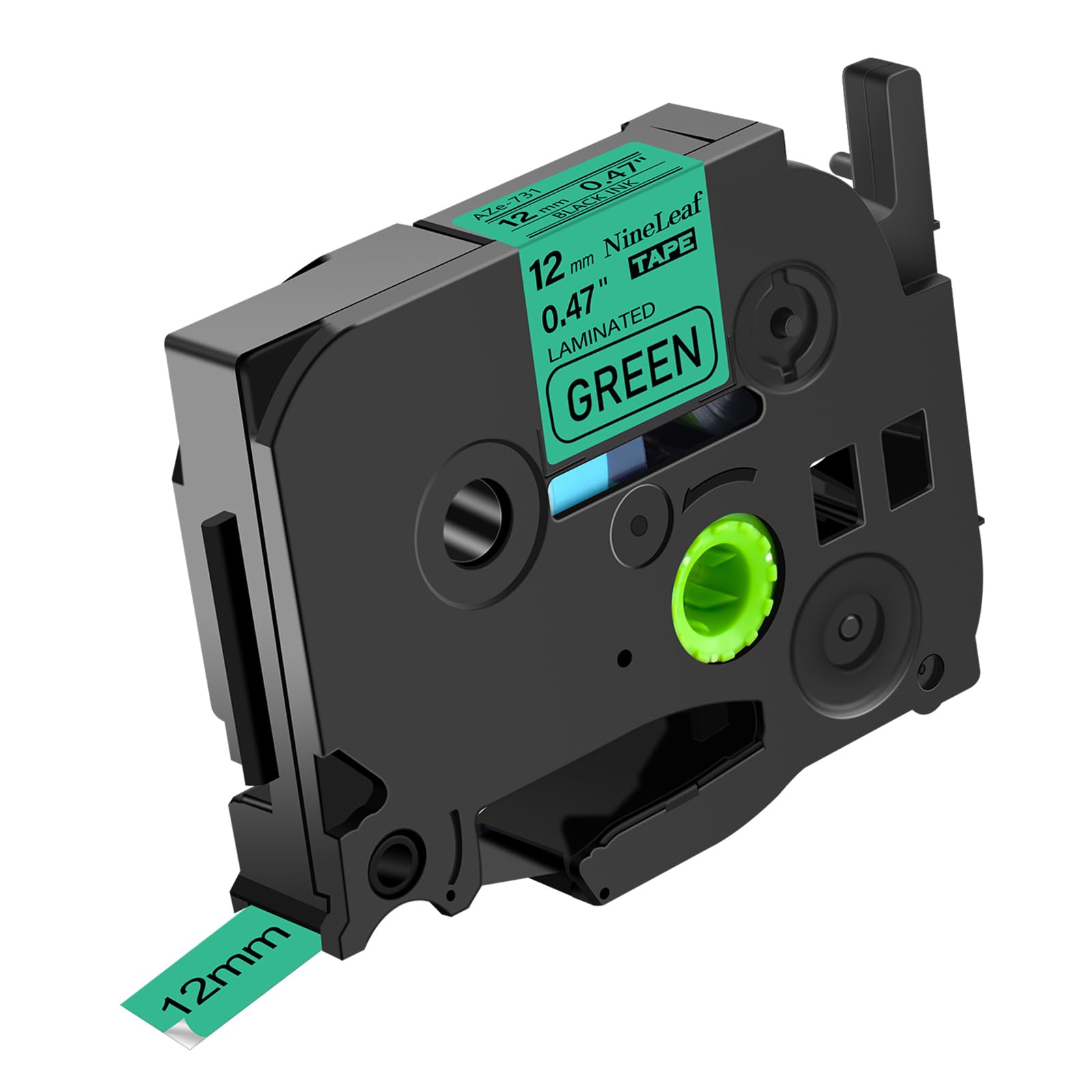 NineLeaf TZe-731 Label Tape 12mm Compatible for Brother P-Touch Label Printer TZe731 TZ-731 12mm 0.47 Laminated Black on Green TZe TZ Tape 12mm for E110 H100R H108 H101C H200 1000, 20 PK