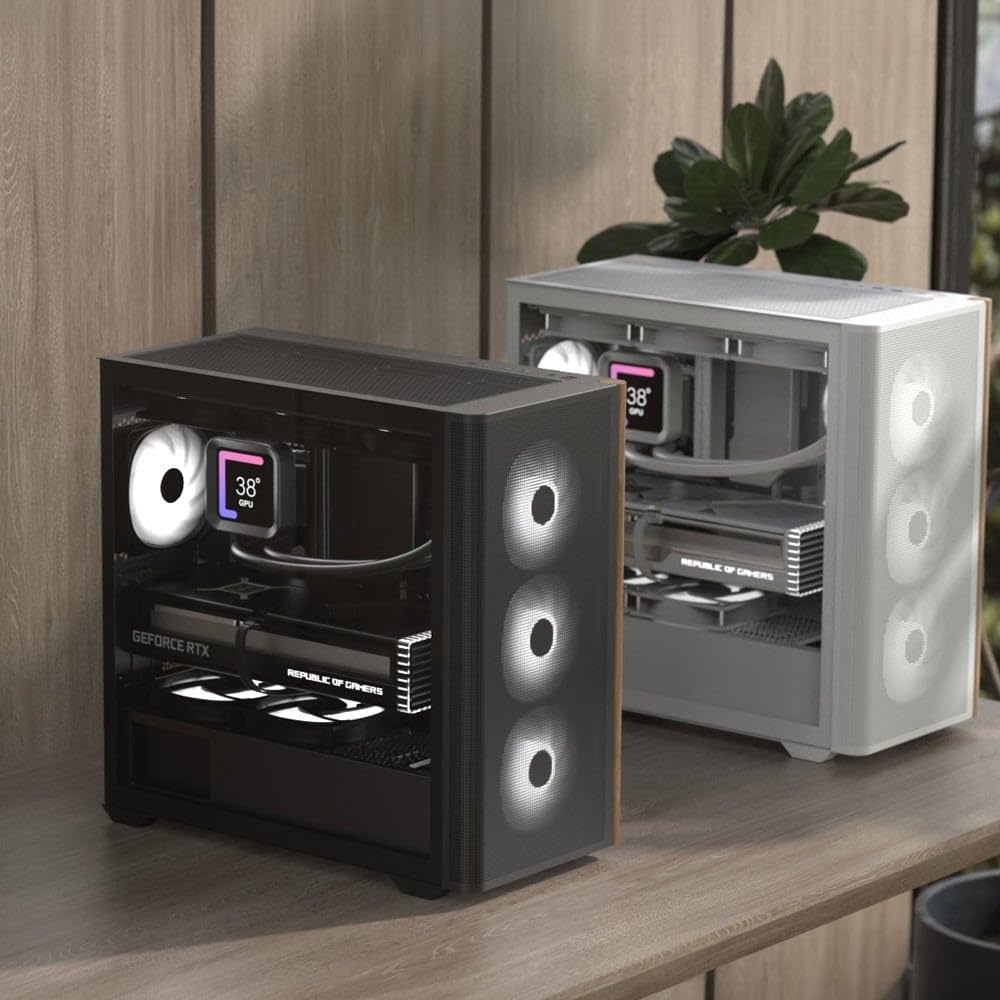 AeroCool D301A Mid-Tower Case, Gaming PC, Airflow ottimizzato, pannello frontale in rete in legno, design sottile, con 4 ventole RGB, compatibile con schede madri ASUS e MSI M-ATX, USB Type C, nero