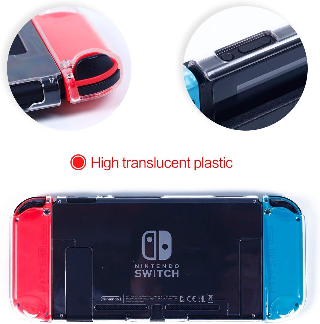 Accessories Case for Nintendo Switch, Dockable Protective Hard Cover Case for Nintendo Switch and Soft TPU Grip Case for Joy-Con with Tempered Glass Screen Protector and Thumb Stick Caps - Clear : Video Games