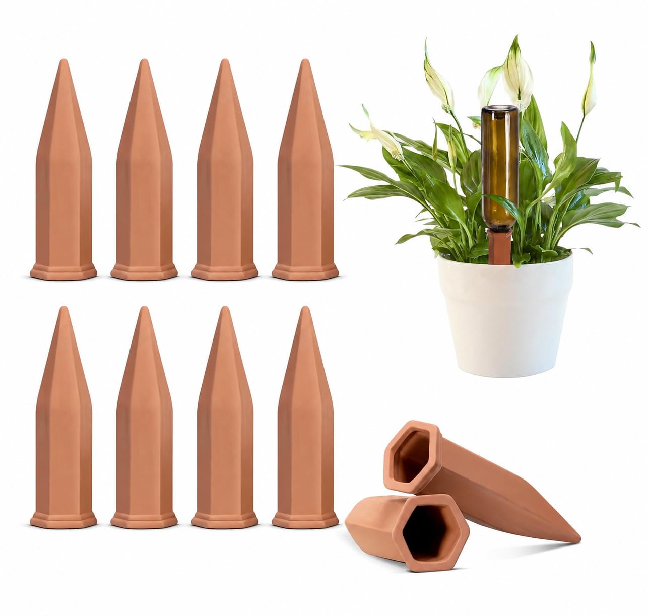 Artiwell Plant Watering Devices, 8-Pack Self Watering Plant Spikes Terracotta Stakes, Automatic Plant Waterer & Self Watering System for Plants, Vacation Care for Outdoor Indoor Potted Plants