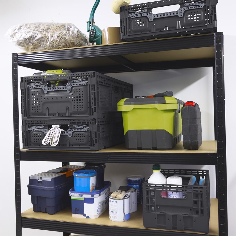 Box and beyond - Set mit 3 Aufbewahrungsbehältern, faltbar, 40 x 60 x 11,5 cm, 23 l, Traglast 10 kg, Aufbewahrung, Werkzeug, Heimwerken, einfache Aufbewahrung, robust, Garage, Keller, Waschküche