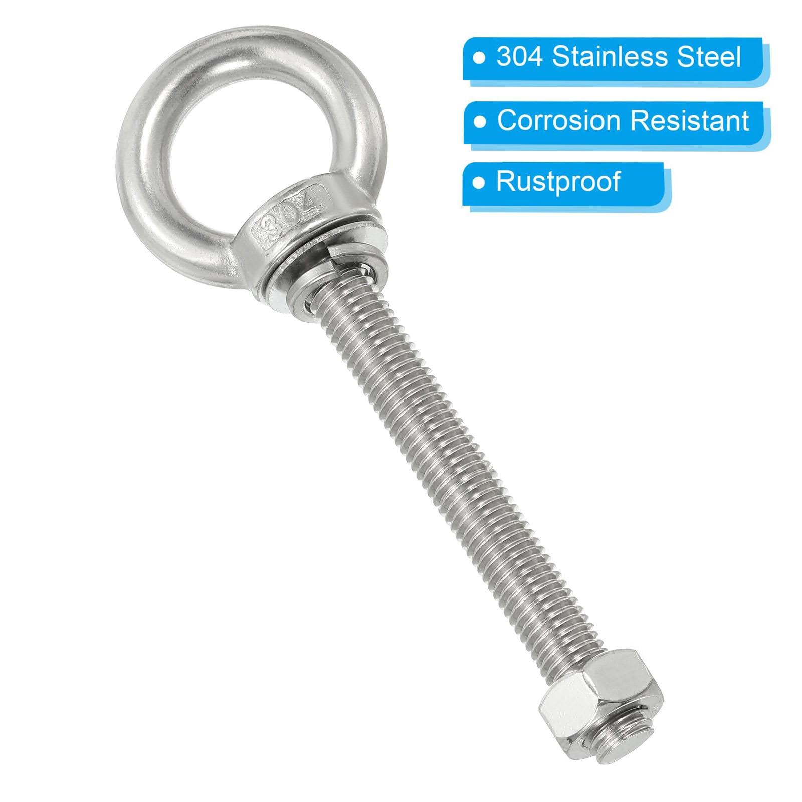TA-VIGOR 2Pcs M12 x 80mm Lifting Long Eye Bolt, 304 Stainless Steel Wall Expansion Anchor Bolts - Image 4