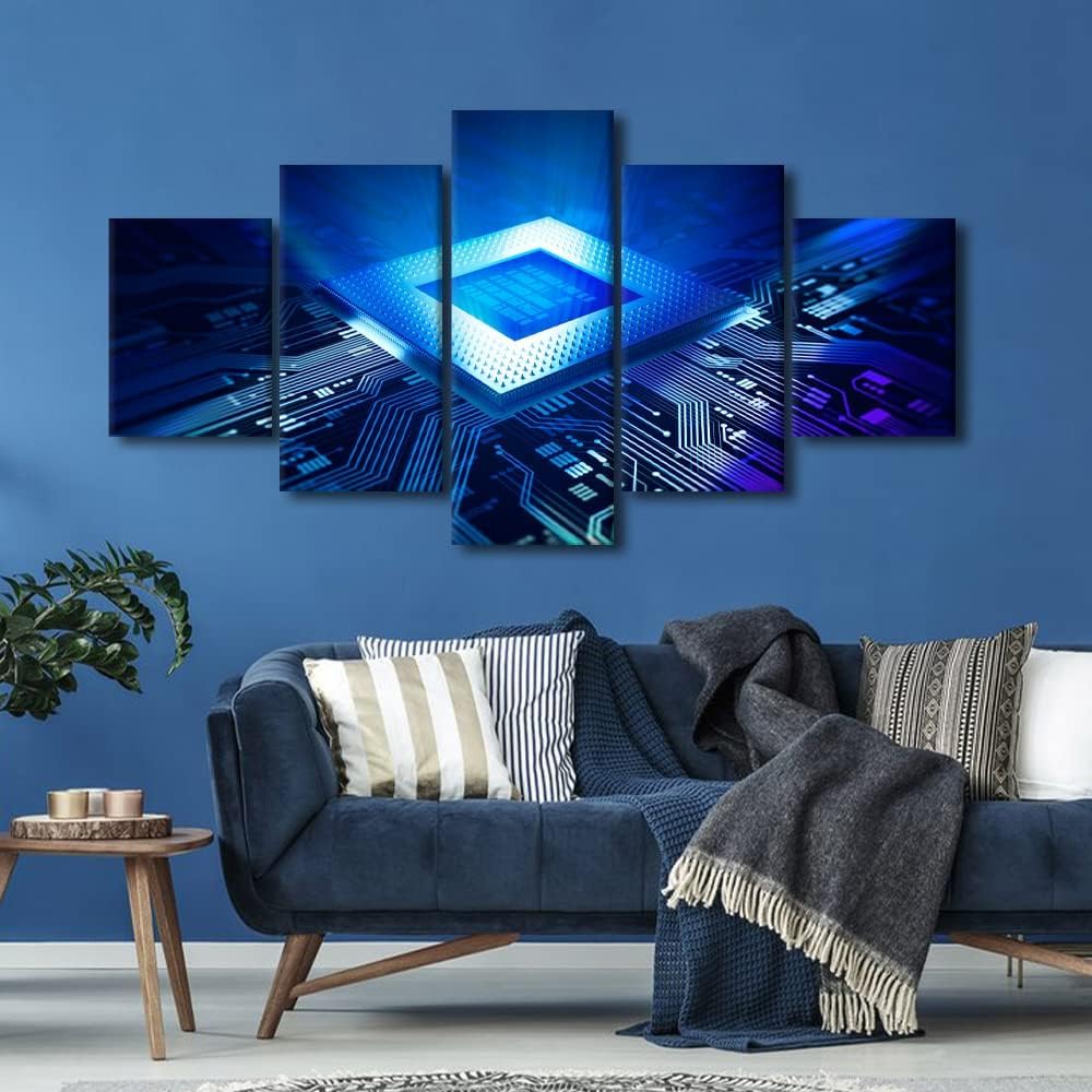 5 Piezas De Arte De La Pared Del Cartel De La Lona Placa De Circuito De Chip De Computadora | Con Marco 200X100 Cm | Decoración De Pared, Obra De Arte Moderna, Pintura Para El Hogar, La -447617471606