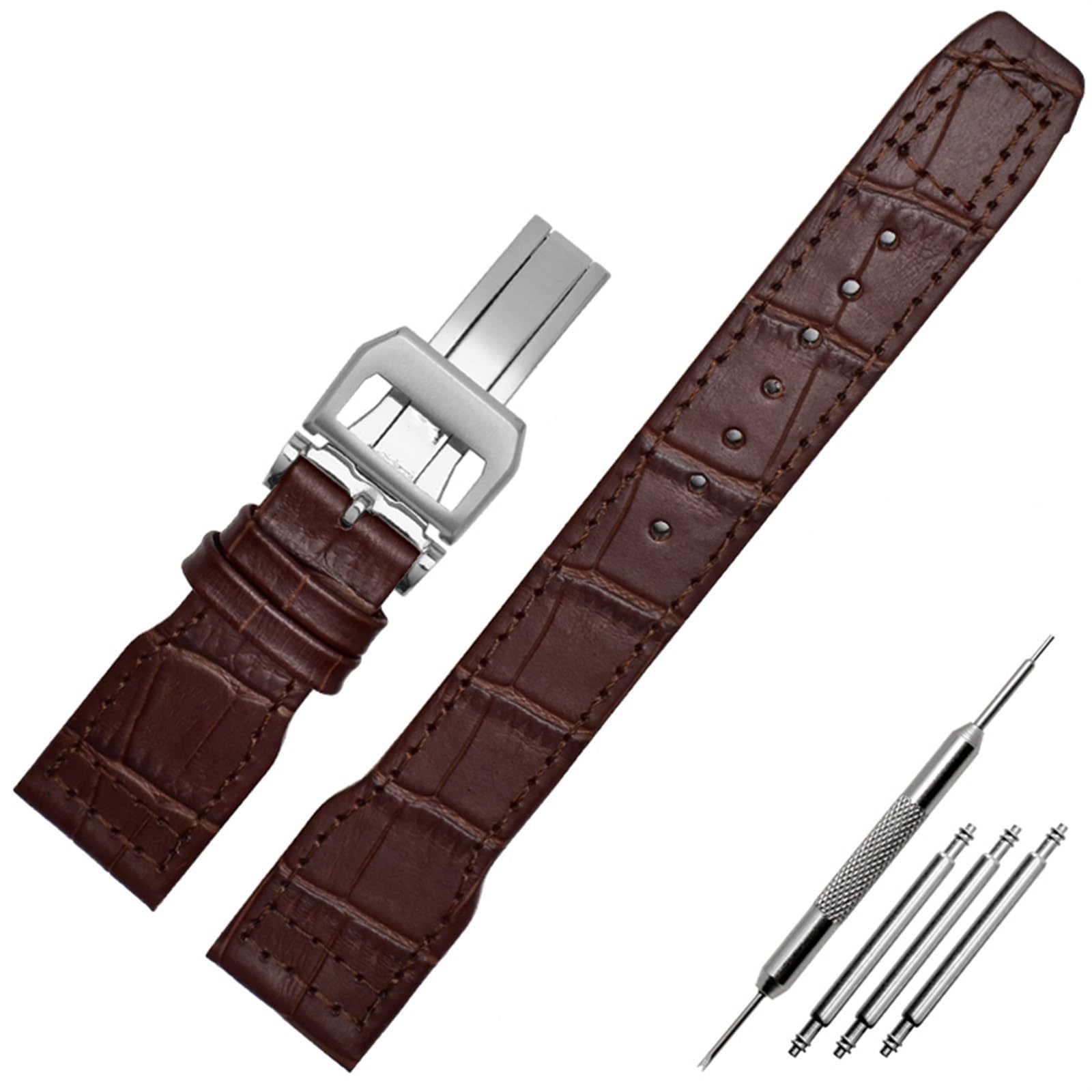 Bracelet de montre 22mm en cuir de vachette et nylon style IWC SPITFIRE - 8