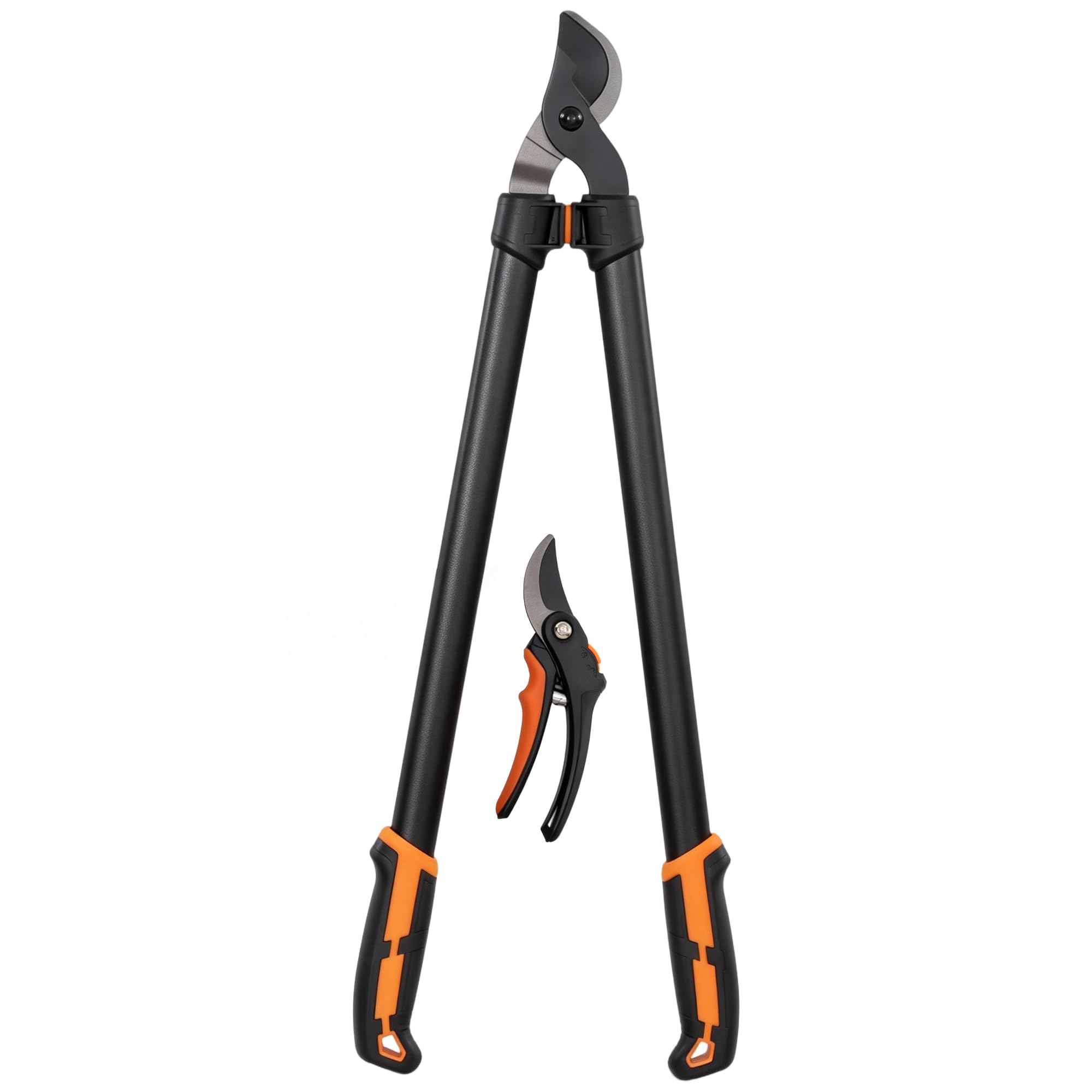 Outsunny Set Attrezzi da Giardinaggio 2 Pezzi con Troncarami e Cesoie per Siepi da 69.5 cm, Forbici da Potatura con Impugnatura Morbida e Blocco di Sicurezza, Leggero e Compatto, Arancione
