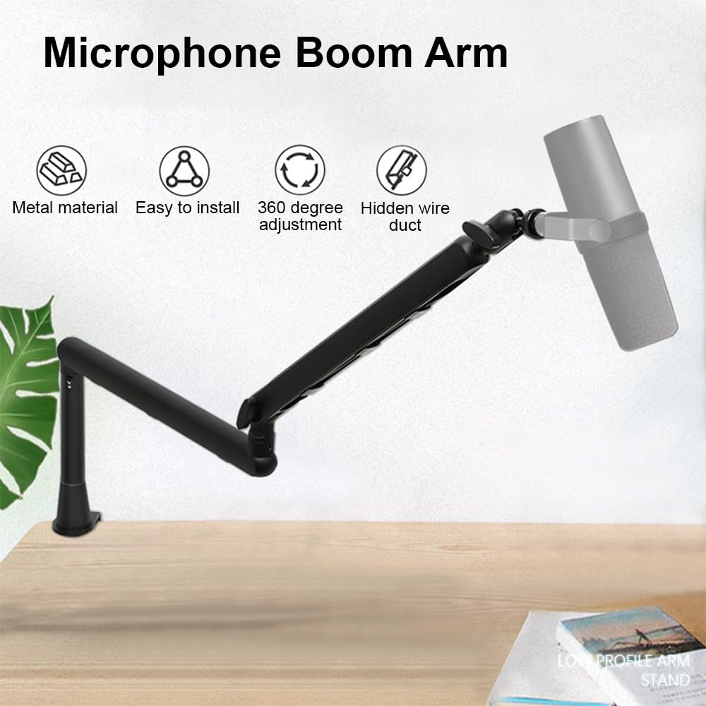 Soporte de Brazo Articulado bajo Ajustable para Micrófono, Ideal para Estudios de Videojuegos, Podcasts y Streaming, con Gestión cables.