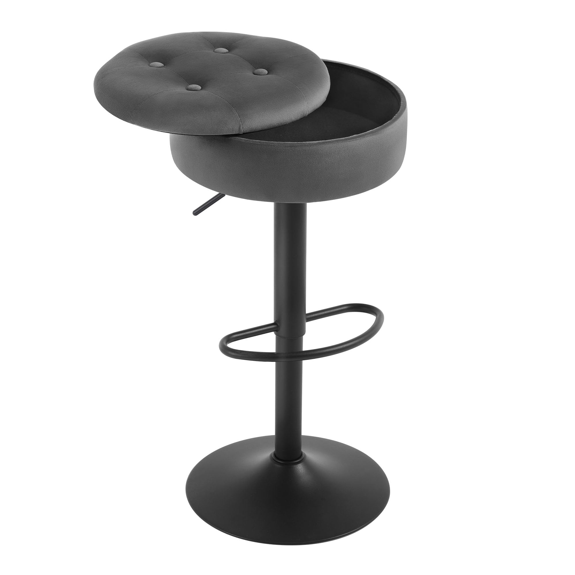 WOLTU Barhocker, Sitzhocker mit Stauraum, Hocker höhenverstellbar 360° drehbar, Drehhocker für Kücheninsel Esszimmer Bar Küche Tresen, Samt Metall, Dunkelgrau