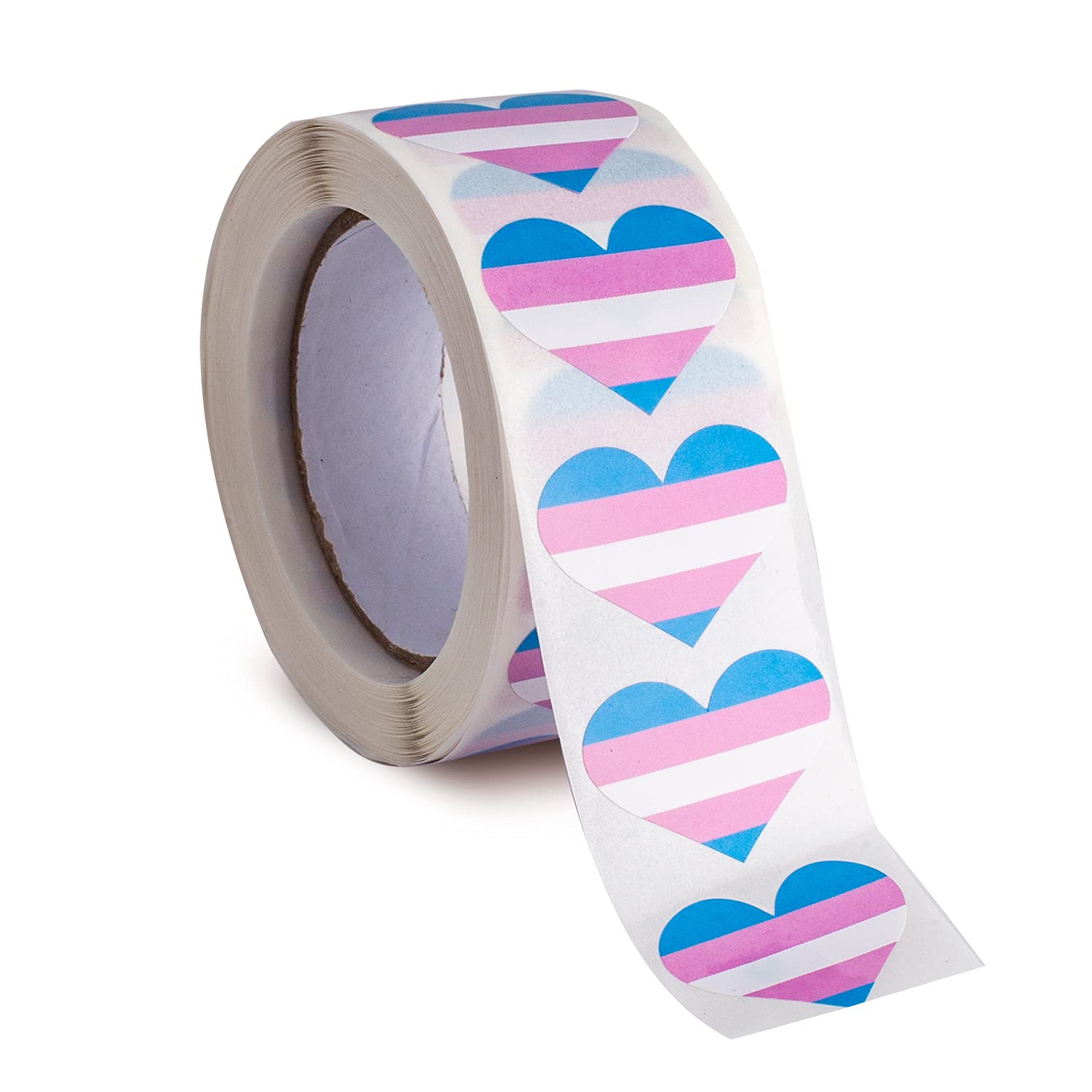 LGBTQ Pride Heart Stickers * 500 Per Roll (1" x 1" - 25mm) - LGBTQ Lesbian Gay Bisexual Transgender Sticker (Transgender)