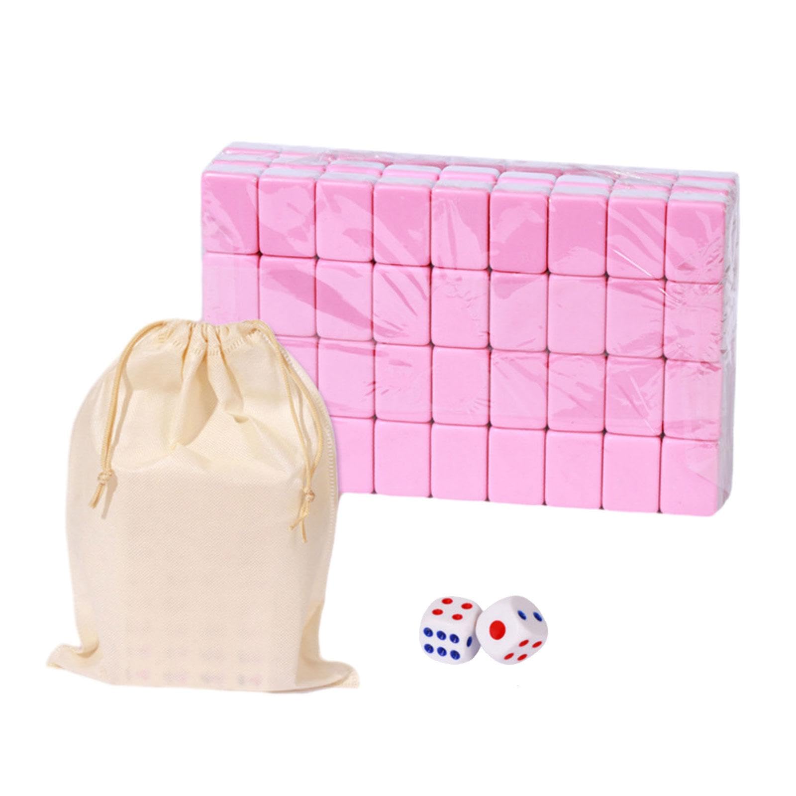 MagiDeal Mahjong Chino Mini Juego de Mesa Portátil 144 Fichas Set Clásico con Bolsa Y Dados Mejora Estrategia Y Concentración Adecuado para Aprendizaje, 24mm Rosa