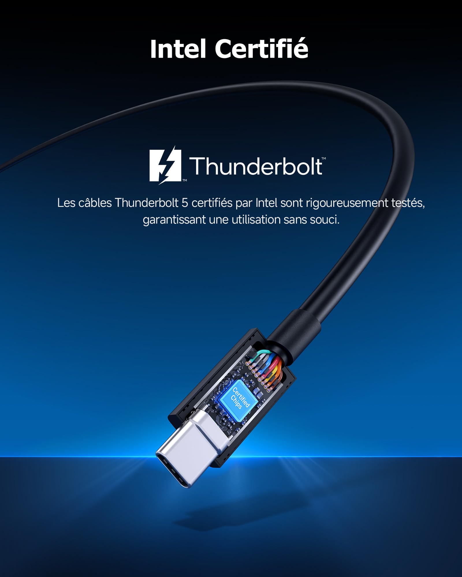 Cable Matters [Certifié Intel Câble Thunderbolt 5 à angle droit 80G avec augmentation de la bande passante jusqu'à 120G et charge de 240 W - 0,8 m, compatible avec Thunderbolt 4, USB4 et USB C, noir