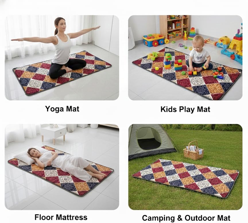 Image of K25 Cotton Floor Bed Mattress with High-Density Foam for Extra Bedding | Lightweight Reversible Portable Rolling Mat for Travel Yoga Outdoor & Camping (Size: 72x36x0.8 Inch, Multicolor)