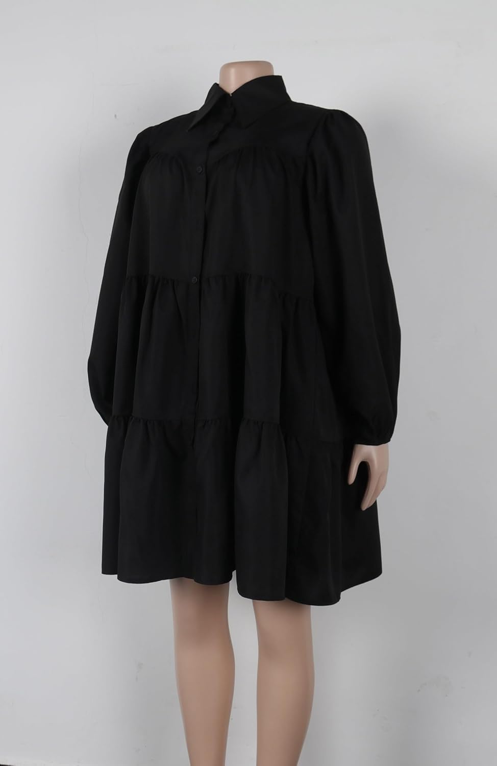 WOKANSE Women's 2024 Fall Cute Babydoll Ruffle Hem Puff Sleeve Dress Loose Plus Size Shirt Dresses - Image 4