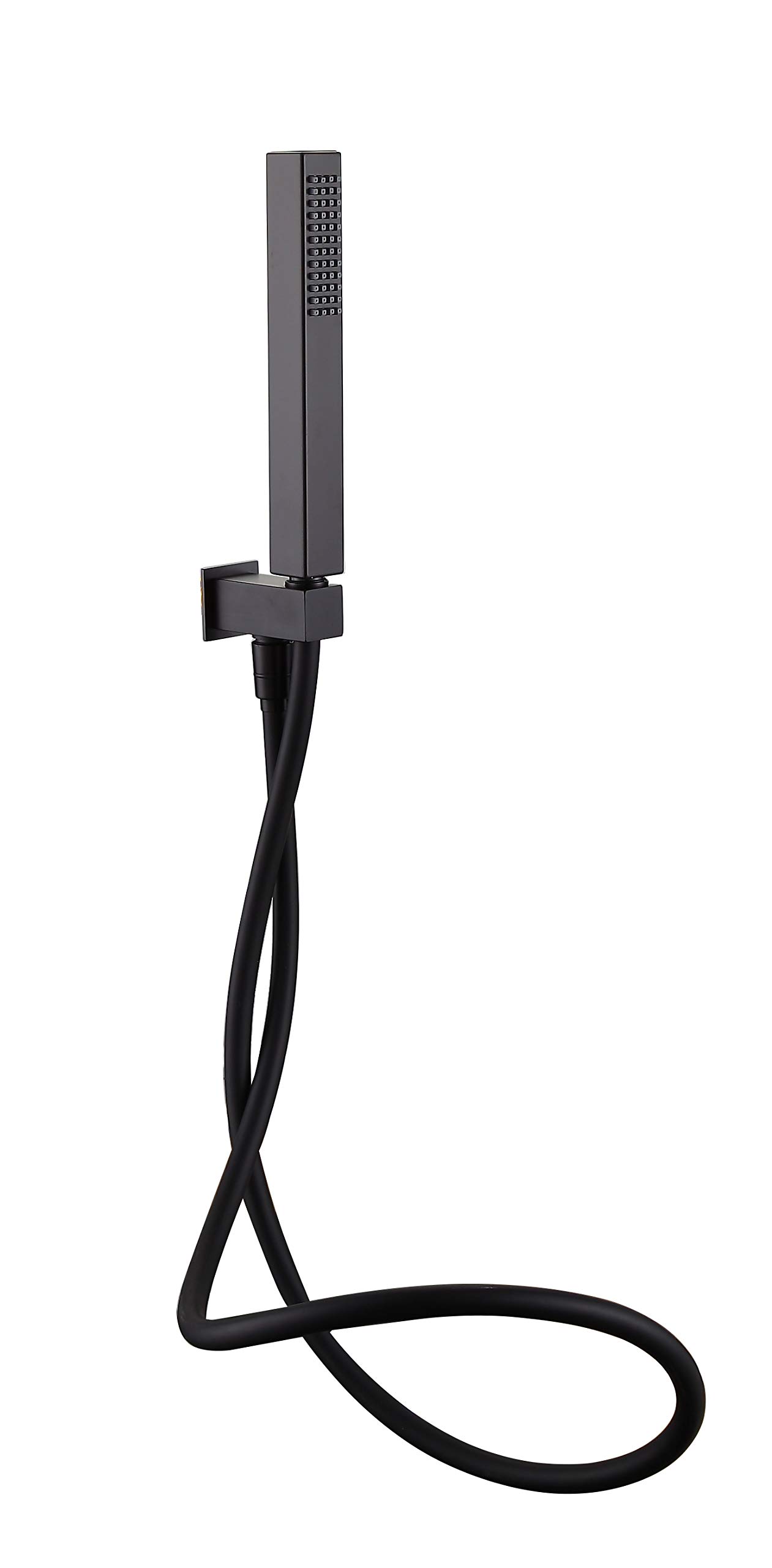 Matt Black Square Hand Shower Bracket Holder Wall Outlet Elbow Shower Head Handset & Hose