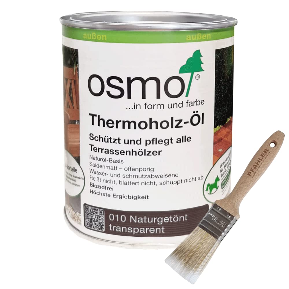 Osmo Thermoholz-Öl 010 Naturgetönt transparent (2,5 l) + Flächenstreicher Pinsel von Pfahler Gratis.