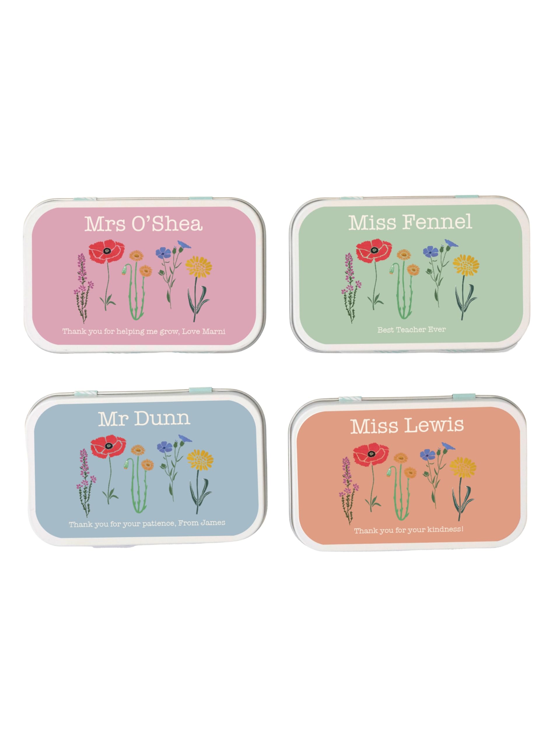 Cotton Twist Multi Personalised Teacher Seed Gift Tin With Rectangular Design - Lightweight Keepsake Present