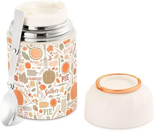 Miniatura 1 de Autumn Fall Pumpkin Food Jar with Spoon Stainless Steel Vacuum Insulated Food Container 17 oz Thermos for Lunch