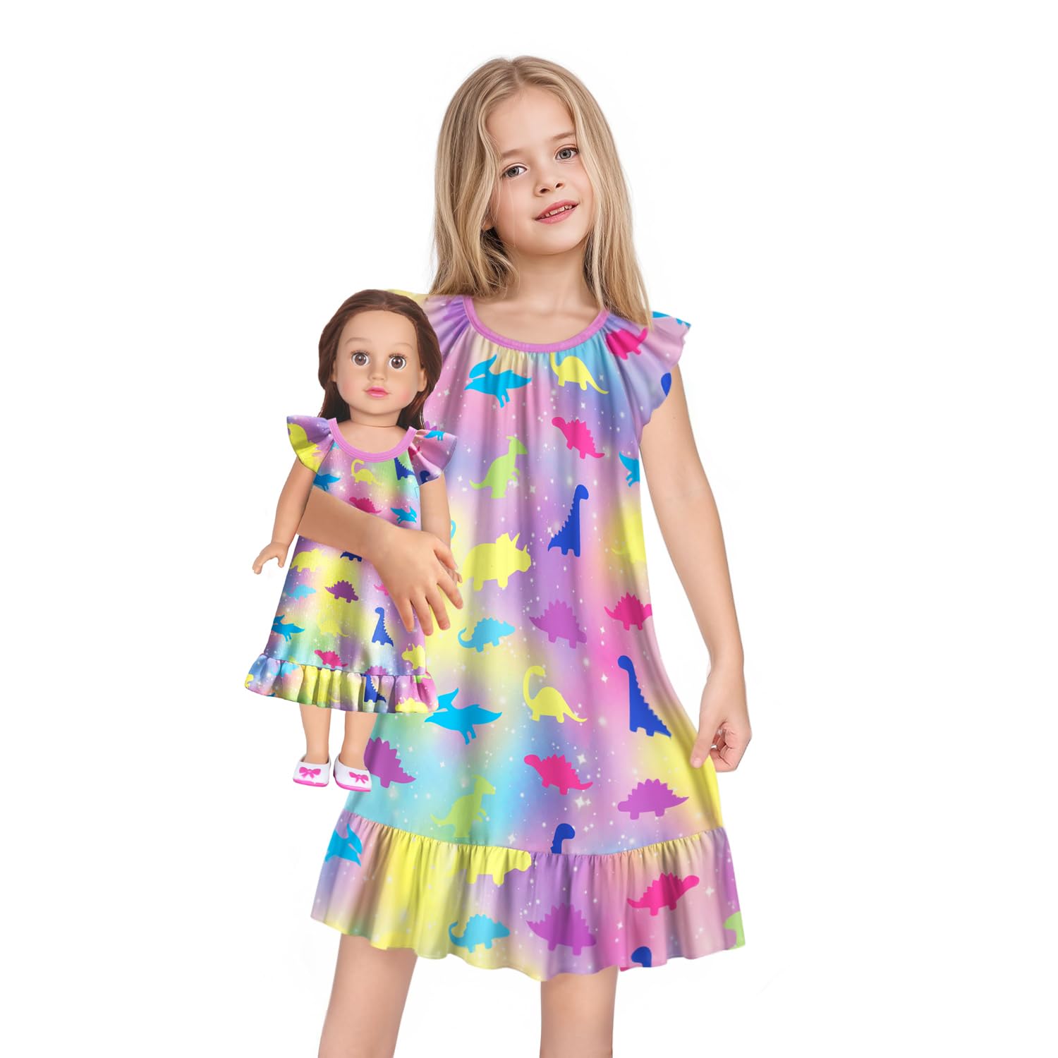 LQSZ Doll and Girl Matching Nightgown Outfit Pajamas Nightie Nightgown for Girls and 18" Dolls Clothes