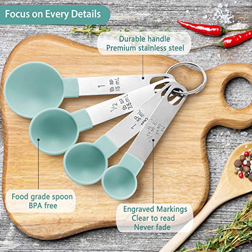 Measuring Cups and Spoons Set of 8 Pieces，Nesting Measure Cups with Stainless Steel Handle，for Dry and Liquid Ingredient （lake blue） - Thumbnail 4