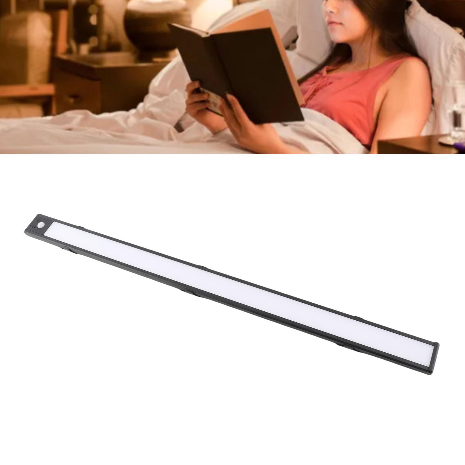 Barra luminosa a LED con sensore di movimento, lampada da armadio ricaricabile ultra sottile per corridoio, nero, 23,6 pollici