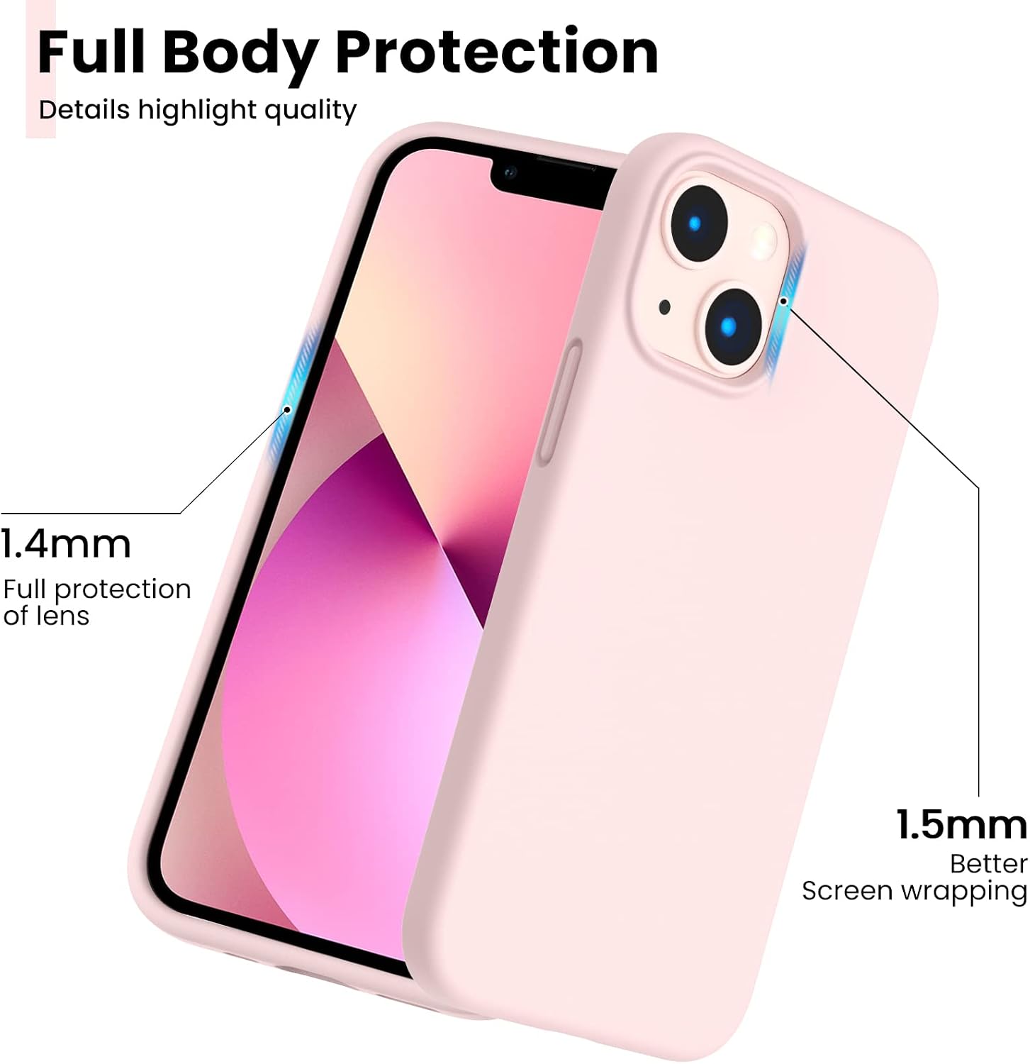 ORNARTO Shockproof Liquid Silicone Designed for iPhone 13 Mini Case 5.4", Gel Rubber Full Body Protection Anti-Shock Cover Case Drop Protection Silicone Case 5.4inch-Chalk Pink