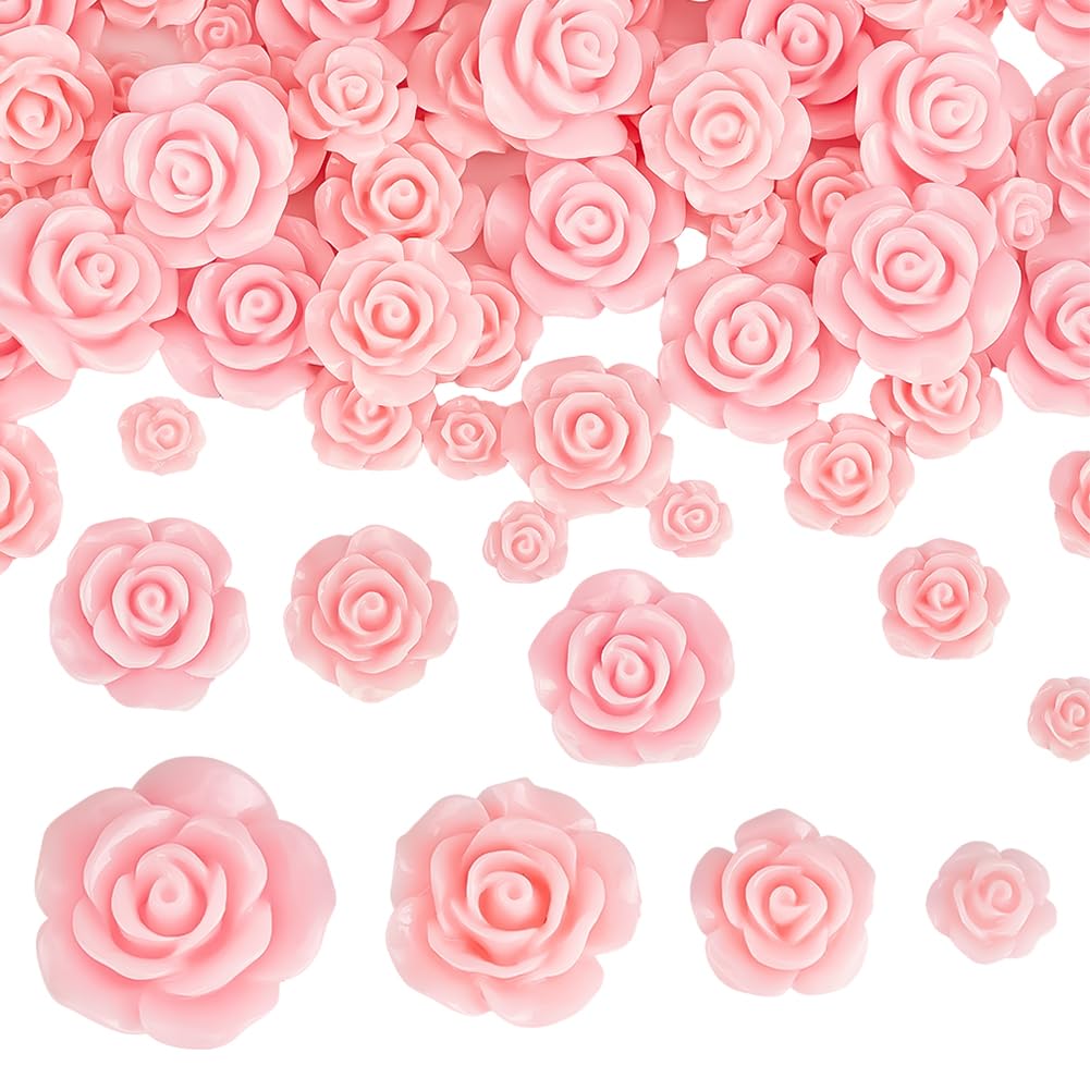 Abalorios florales para hacer joyas y elementos de resina rosa de dorso plano para manualidades