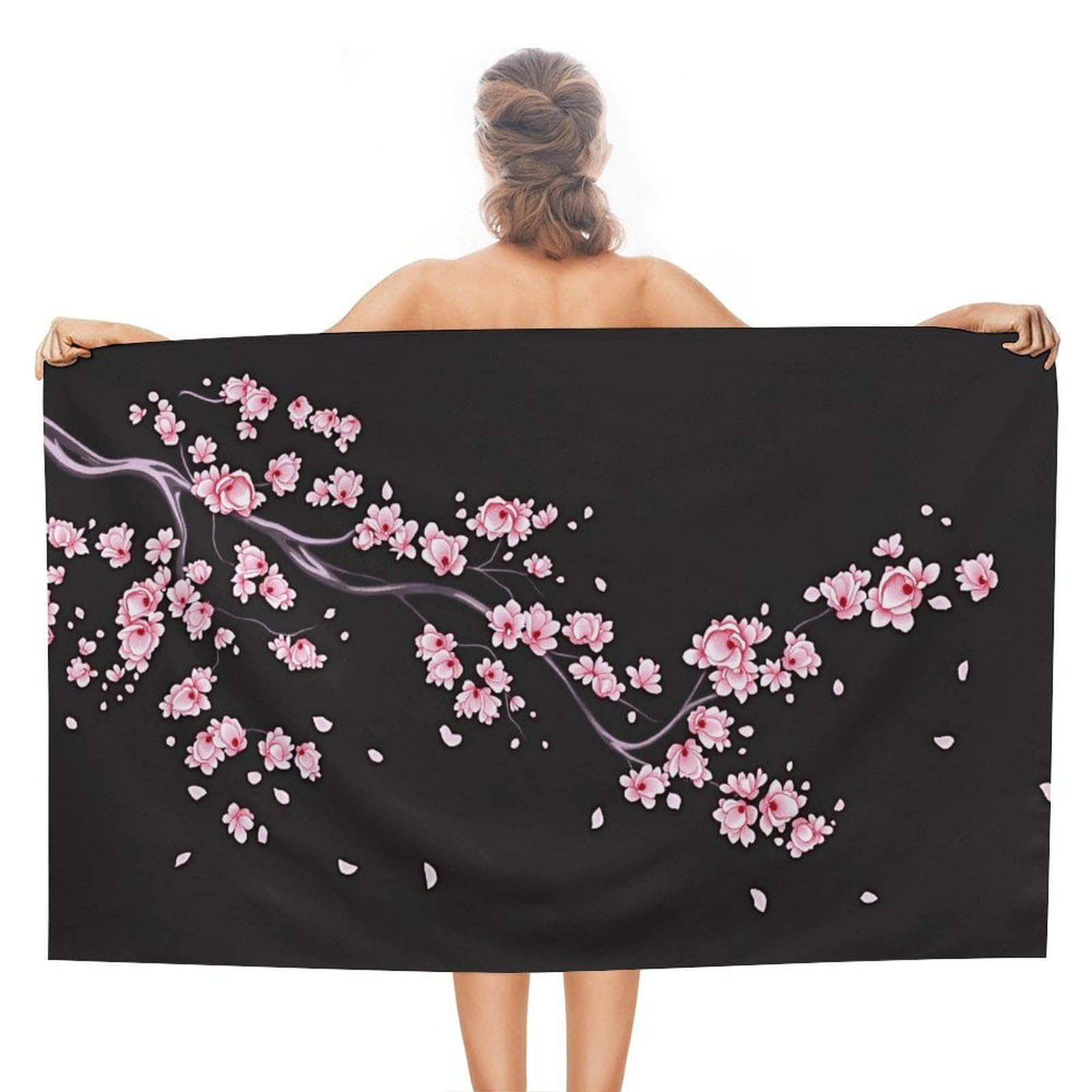 Anceky Cherry Blossom Floral Beach Towel Microfiber Soft Absorbent Oversized Large Bath Towel Blanket Thin Quick Dry for Adults Swimming Pool Yoga Gym Travel 51"X31"