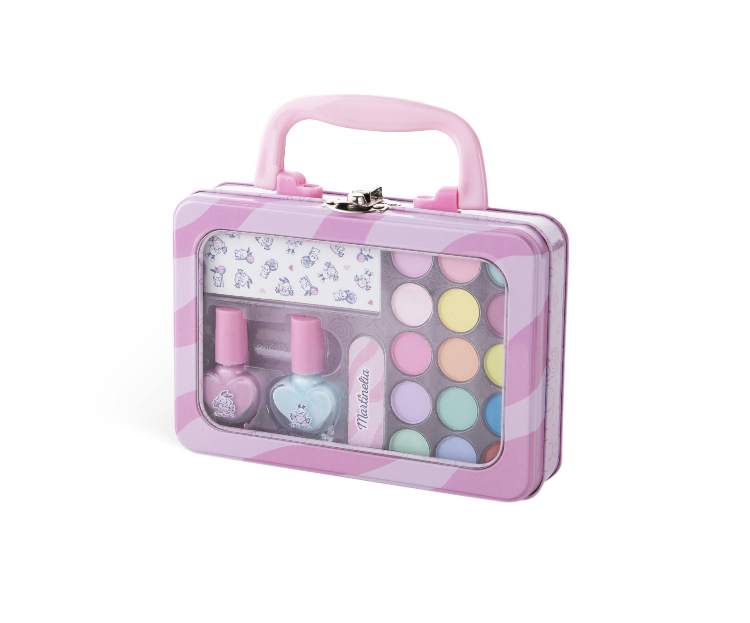 MARTINELIA Yummy Bag Beauty Set: Bunter Schminkkoffer für Kinder - 15 Lidschatten, 2 Nagellacke, Nagelsticker, Nagelfeile Mädchen