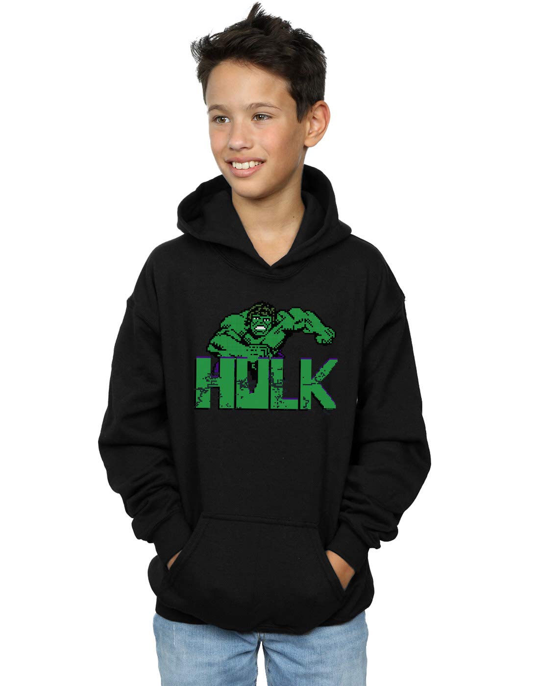 Marvel Boys Hulk Pixelated Hoodie Black 5-6 Years