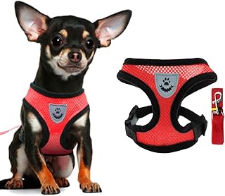FFWTPY Hundegeschirr Weich Gepolstert Hunde Geschirr Air-Mesh Atmungsaktiv Brustgeschirr Verstellbare Weich Gepolsterte Haustierweste für Kleine Mittelgroße Hunde (Rot M) product image