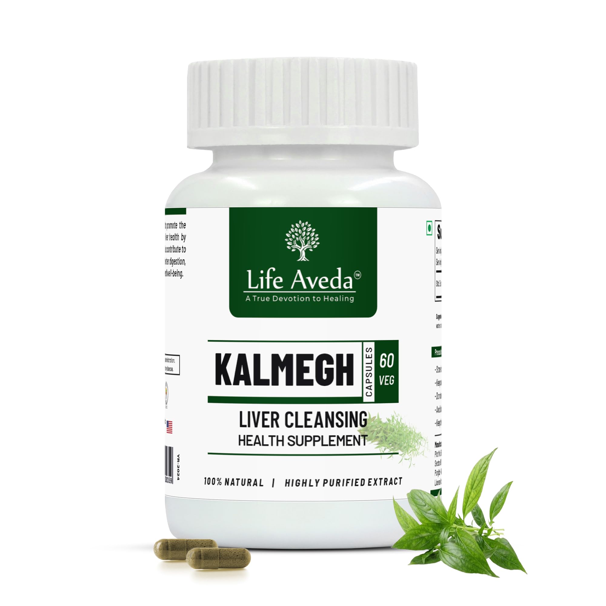 Life Aveda Kalmegh Capsules | Ayurvedic Liver Detox & Digestive Support | Helps Promotes Healthy Metabolism & Liver Function | 500mg - 60 Veg Cap