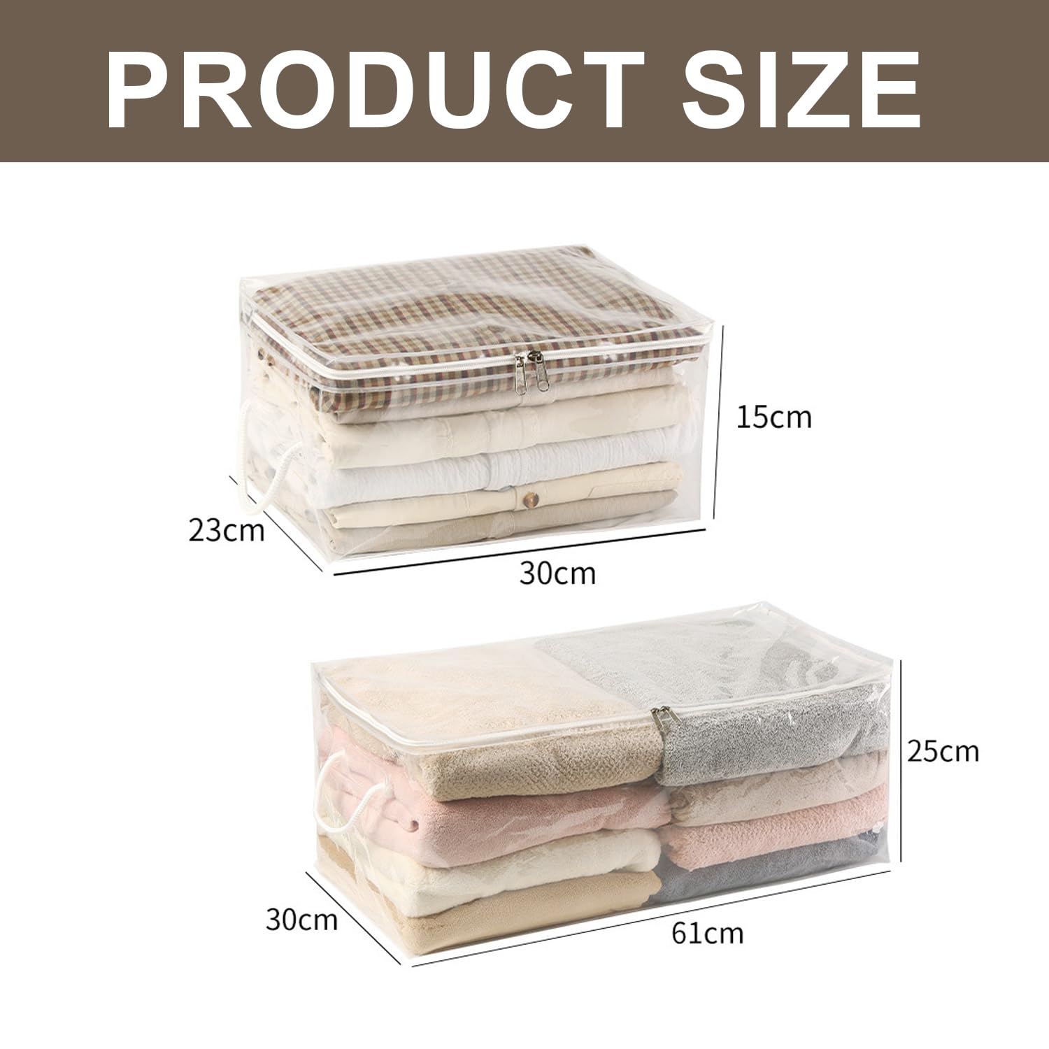 Sac De Rangement Vêtements 2 Pièces - Transparent Avec Fermeture Éclair - Grandes Et Petites Tailles Pour Couettes, Literie, Jouets
