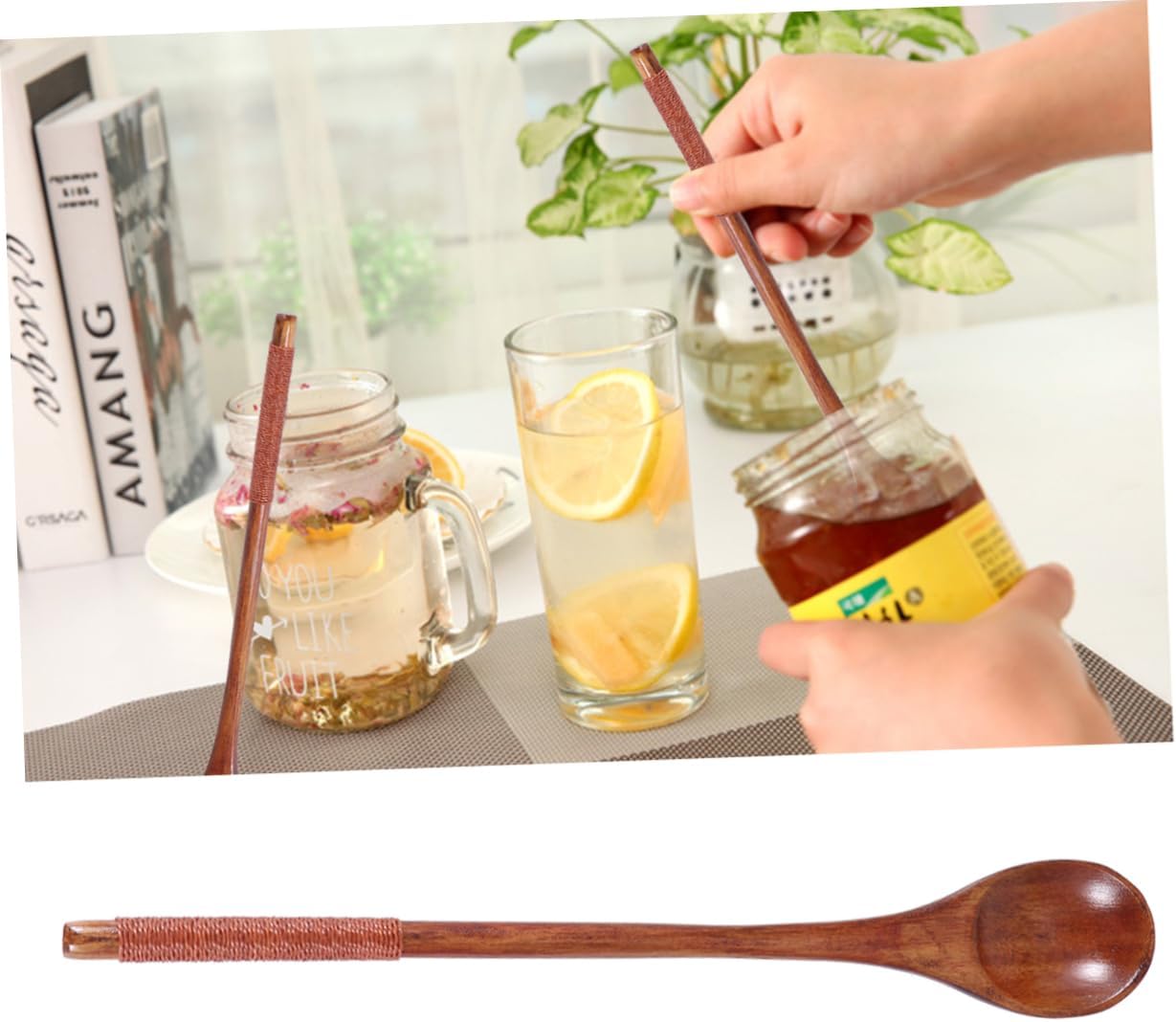 5pcs Cocktail Spoons Wooden Honey Spoons Multifunctional Stirring for Tea Soup Salad