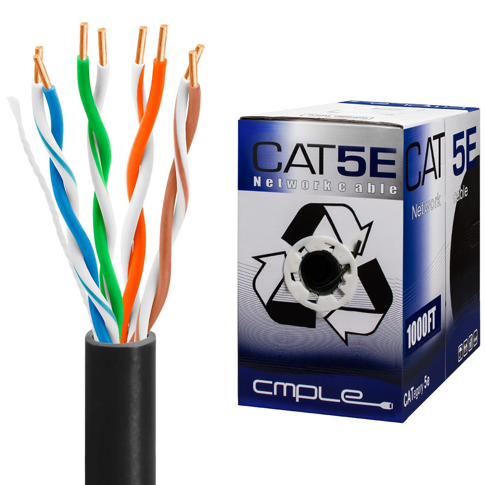 Cmple - CAT5E BULK ETHERNET LAN NETWORK CABLE - 1000 FT Black