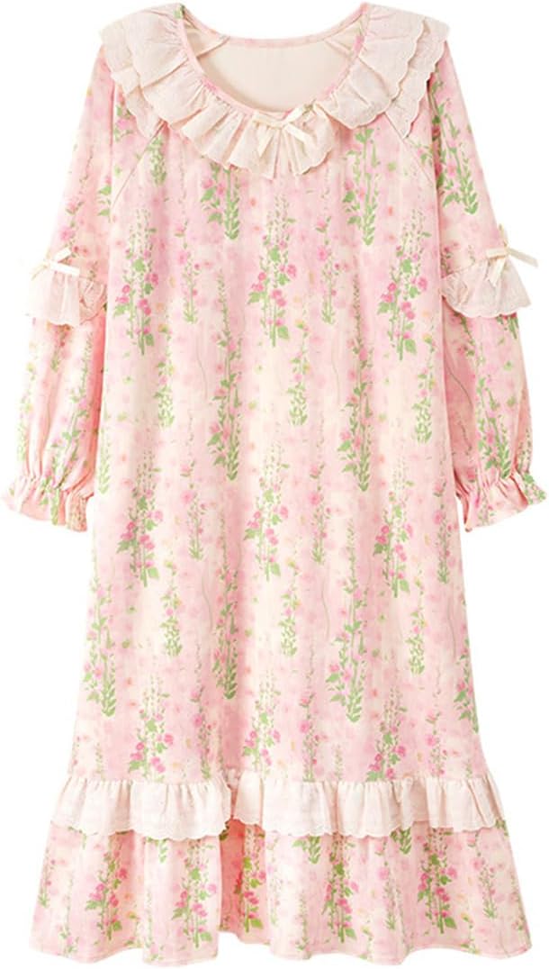 [AugZen] ネグリジェ レディース 春 秋 ルームウェア ワンピース 長袖 姫系 綿 パジャマ ロング丈 ルームウェア 部屋着