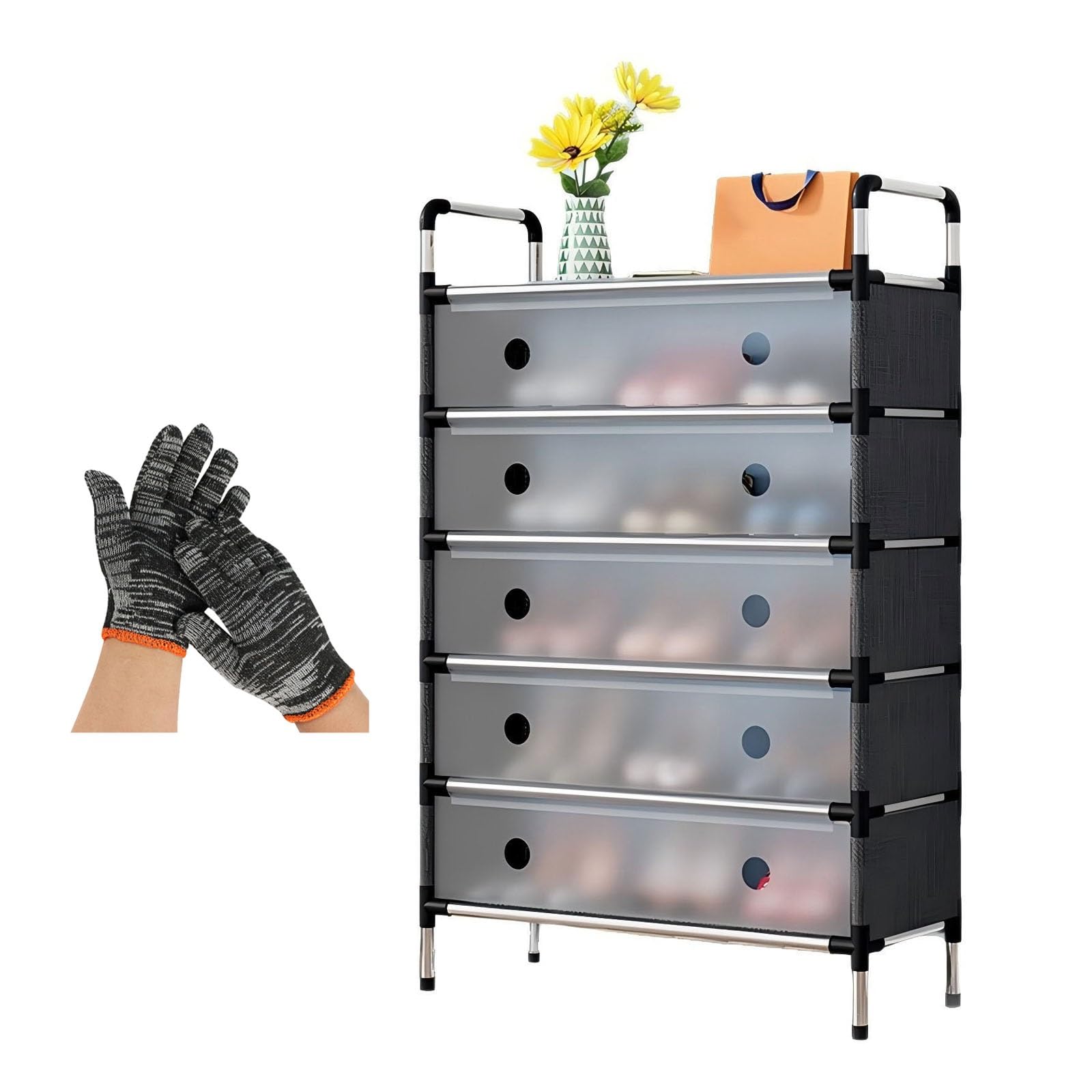 Étagère à chaussures empilable en métal modulable 2 à 7 niveaux avec gants inclus