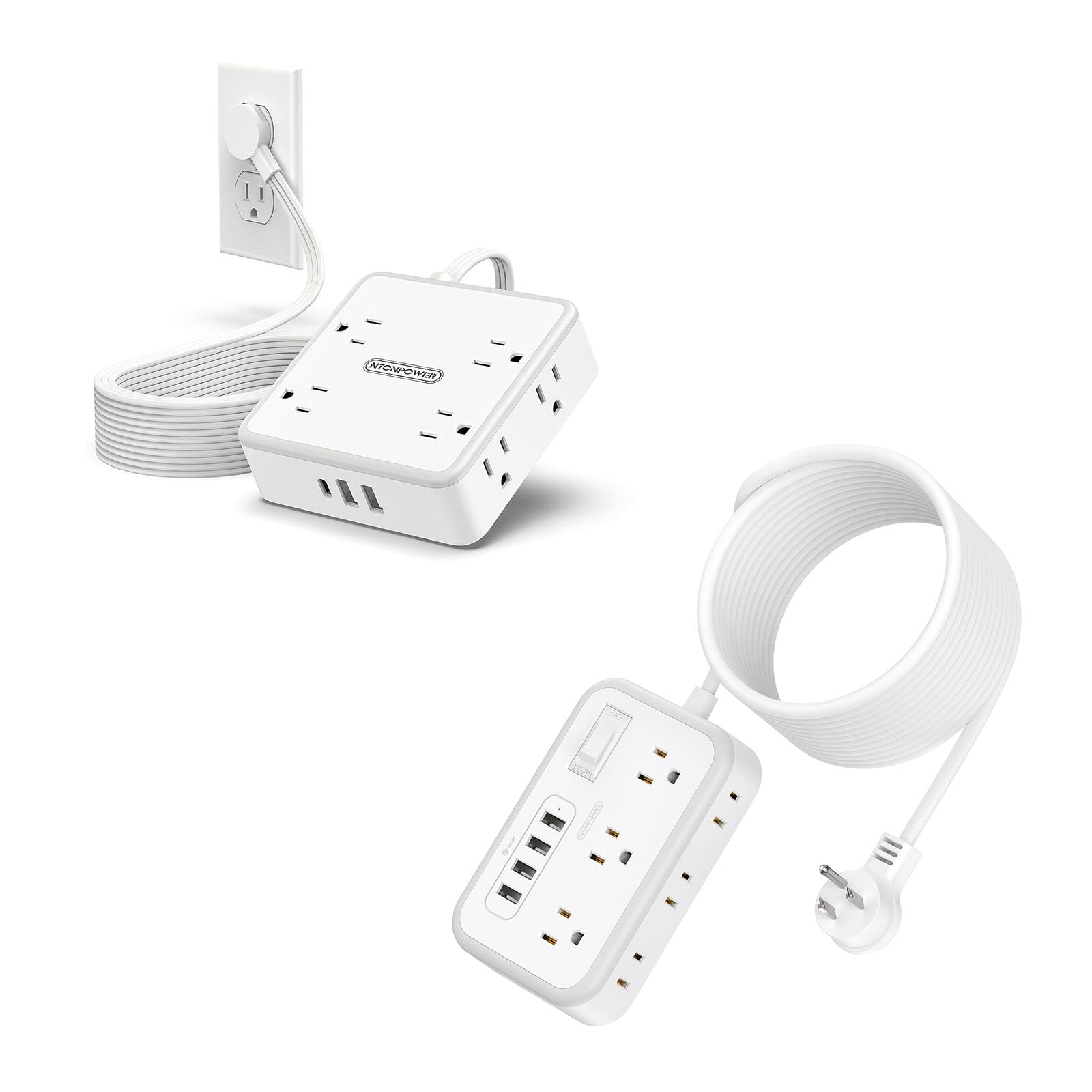 15 FT 10-in-1 & 25FT 11-in-1 Extension Cord, 6 AC Outlet with 3 USB & 8 AC Outlet with 4 USB, Long Cord Surge Protector, Multiple Outlets for Home Office