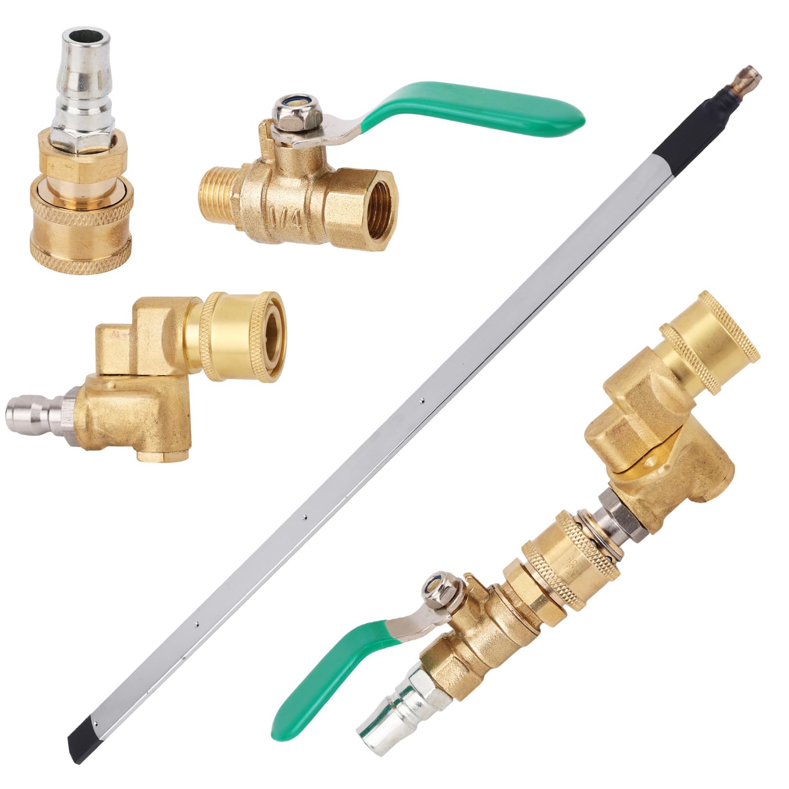 Kit de 4 Varillas para Limpieza Radiadores Coche, 57cm con Válvula Conmutación Acoplador Giratorio y Conexión Rápida para una Limpieza Eficiente de Radiadores y Canaletas