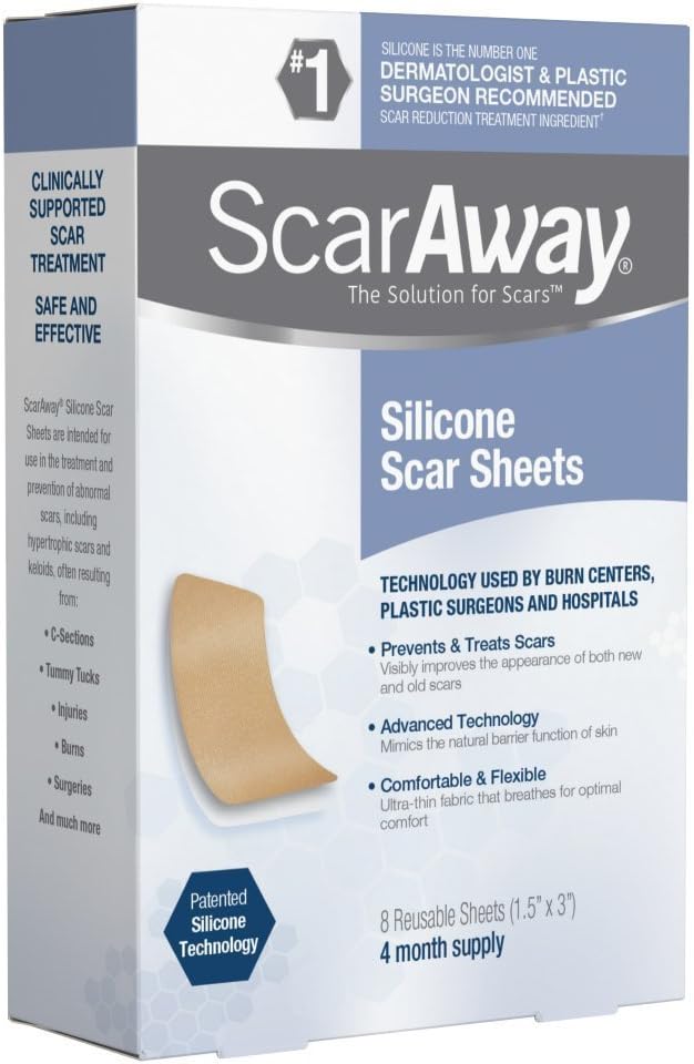 ScarAway Silicone Scar Sheets (1.5" x 3") 8 ct (Pack of 3)