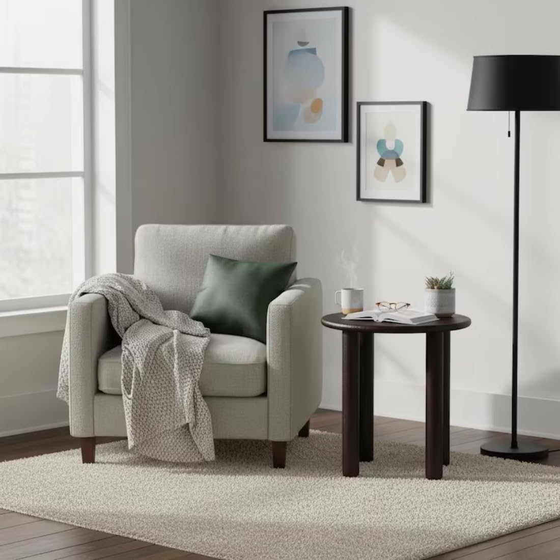 Wooden Expert Modern Wood Side Table, Deep Textural Antique Walnut Finish