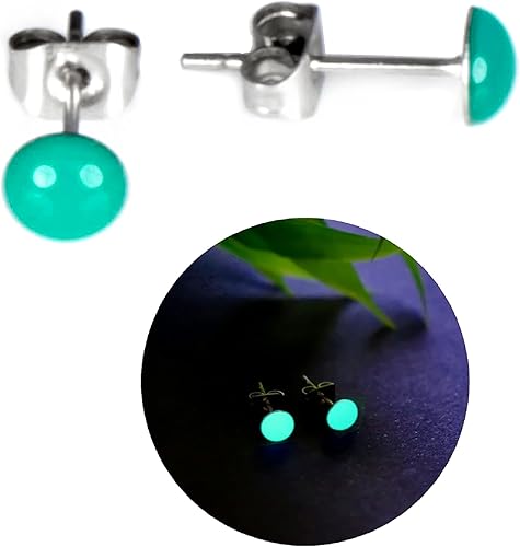Miniatura 27 de Glow-in-the-Dark 5mm Round Stainless Steel Stud Earrings for Women, Teens & Girls - Hypoallergenic, Flat Back Earrings, Handmade in Italy, Jewelry