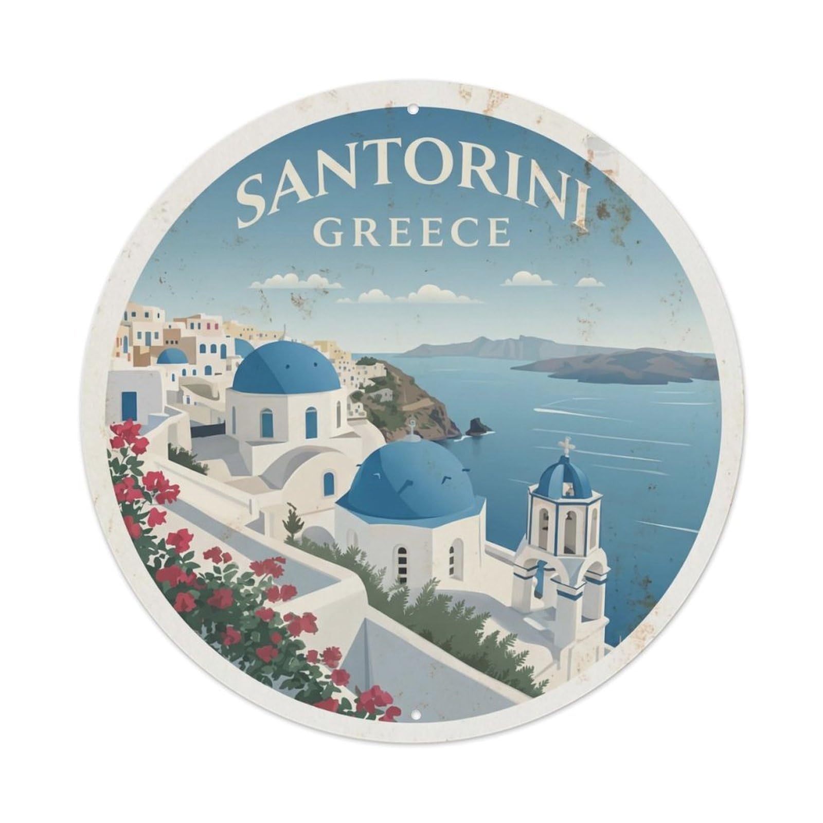 Vintage Travel Oia Santorini Seascape 1 Metal Tin Sign