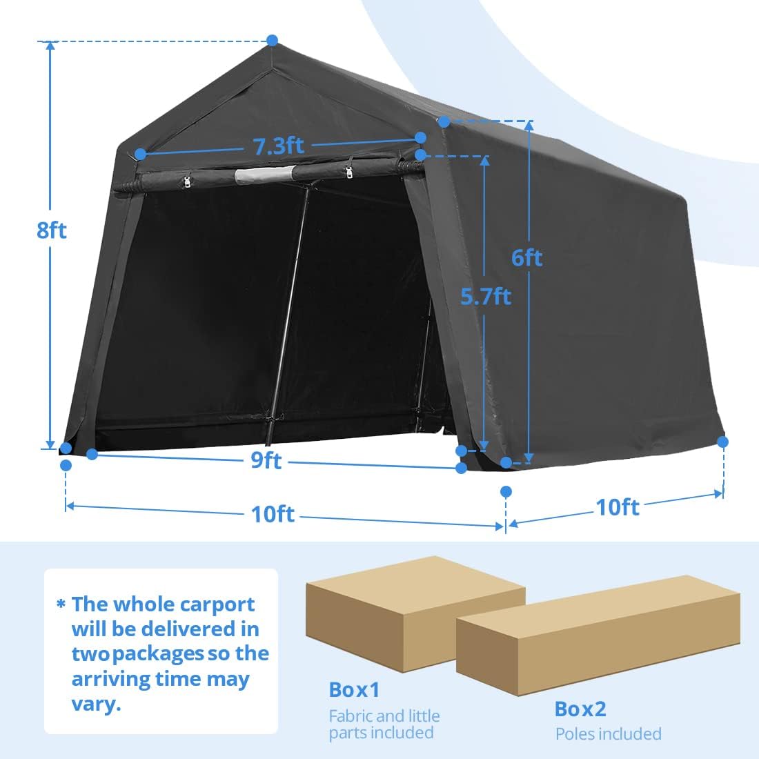 ADVANCE OUTDOOR 6X8 ft Outdoor Portable Storage Shelter Shed with 2 Rolled up Zipper Doors  Vents Carport for Motorcycle Waterproof and UV Resistant Portable Garage Kit Tent, Gray