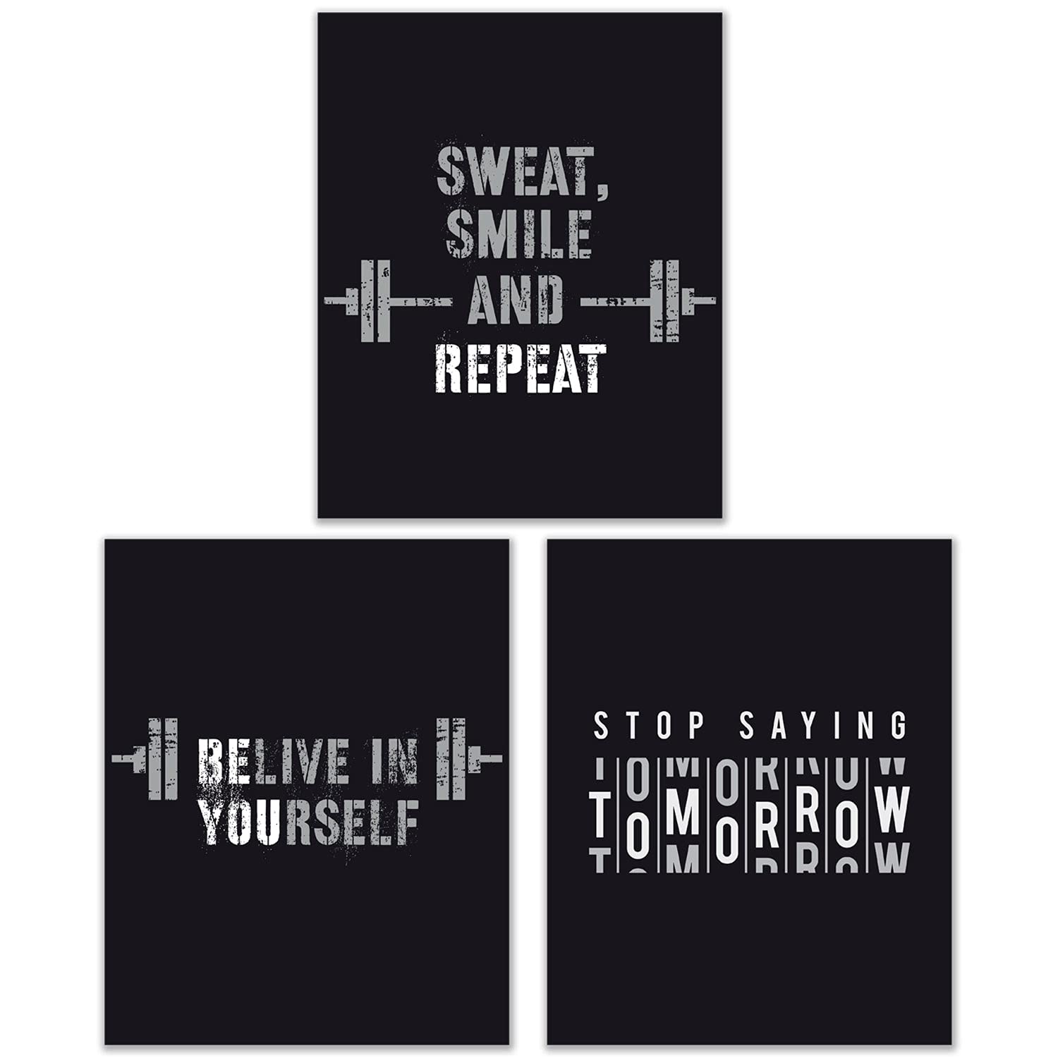 Summit DesignsWorkout Quote Inspiration Wall Art Decor Prints - Set of 3 (8x10) Inch Unframed Poster Photos - Grind Hustle Fitness - Motivational