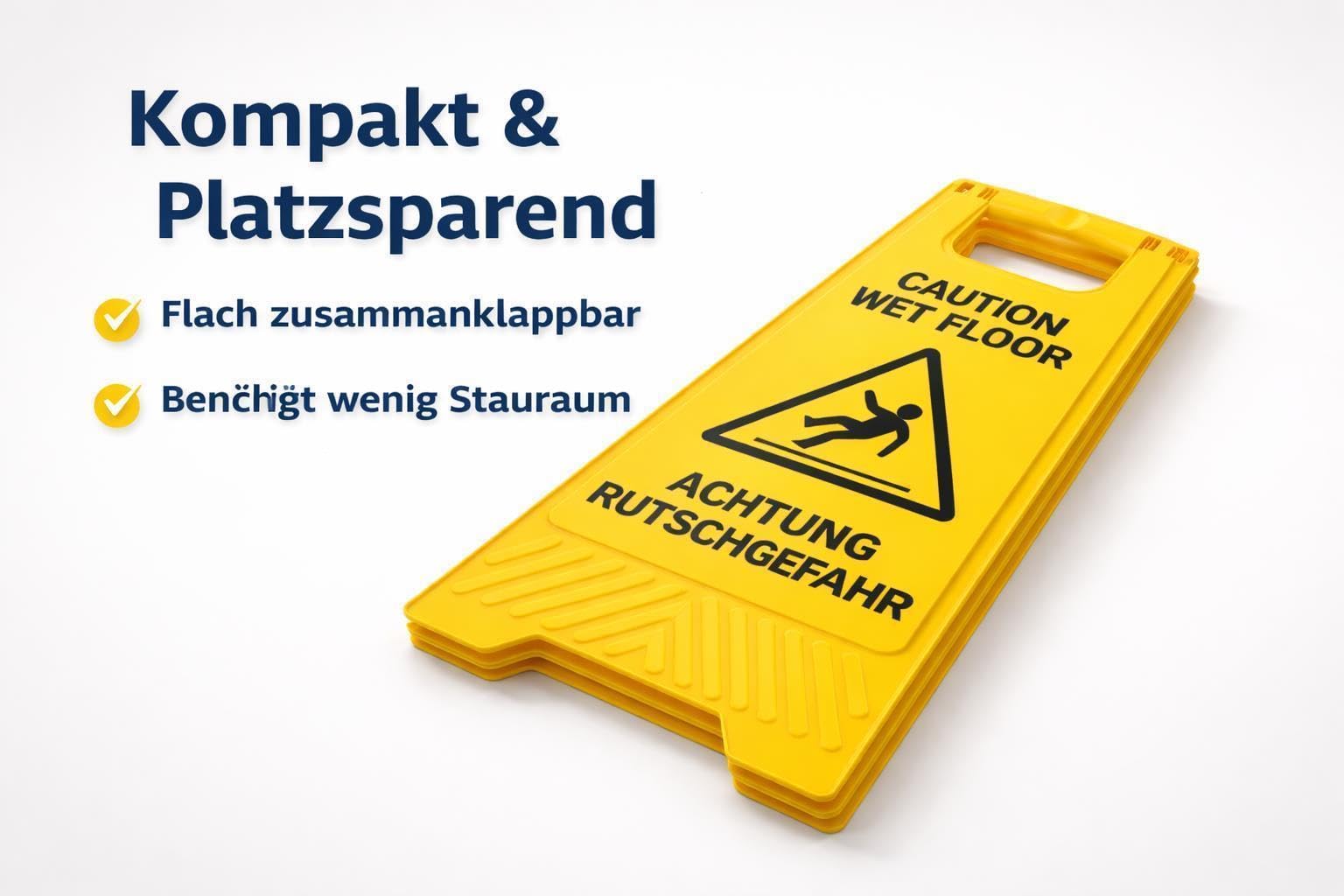 4 Stück Warnschild Rutschgefahr bei Nässe – faltbarer Warnaufsteller zweisprachig DE/EN 620x305mm für Reinigung, Hotel & Gastronomie